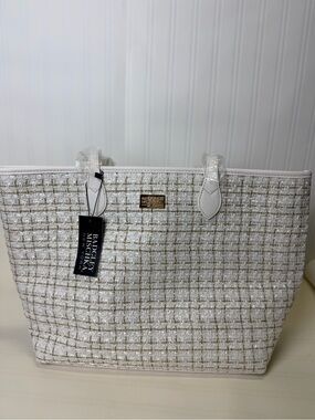 Badgley Mischka White and Gold Tweed Tote